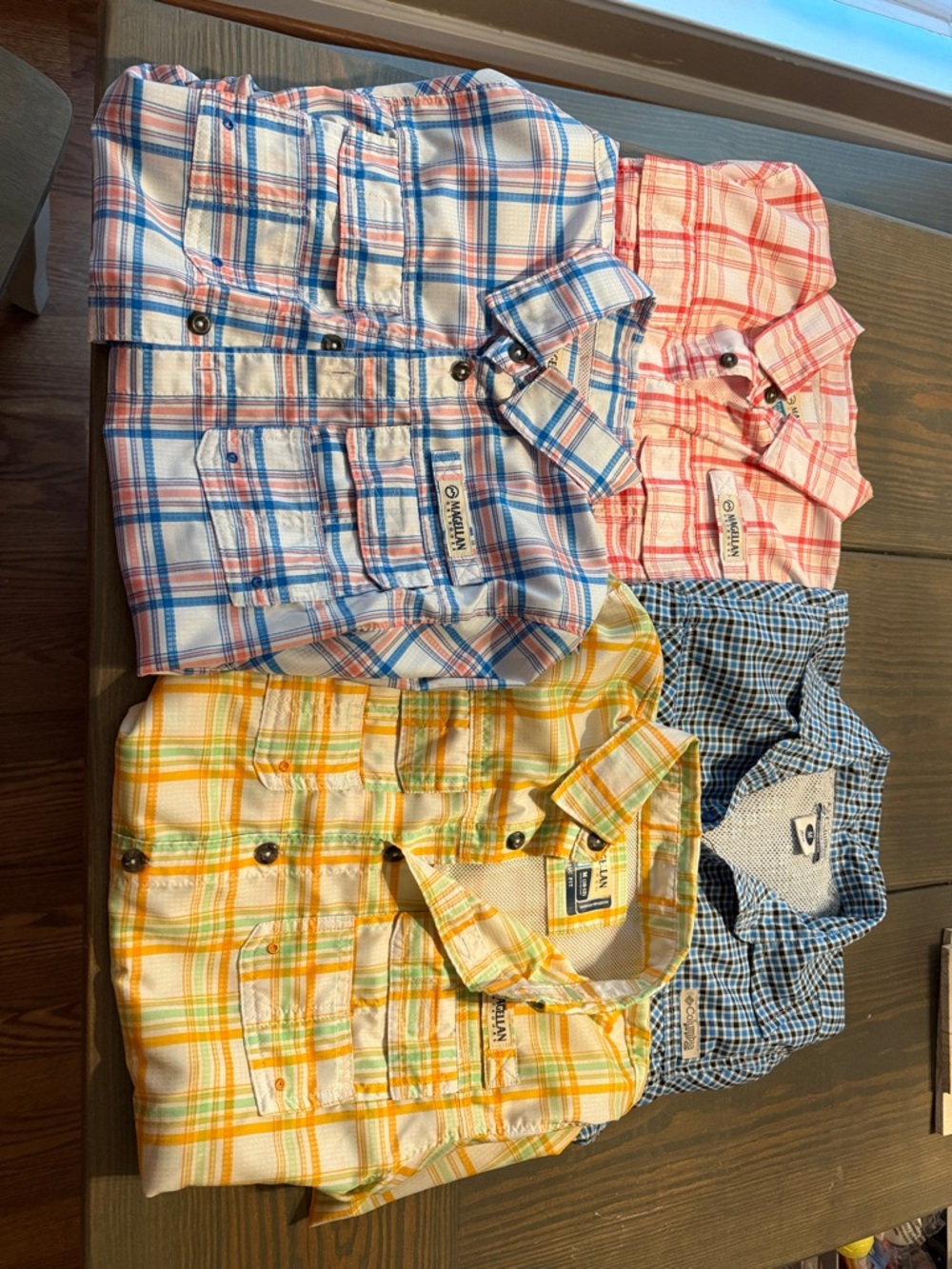 Columbia Blue and White Plaid Short-Sleeve Button-Up